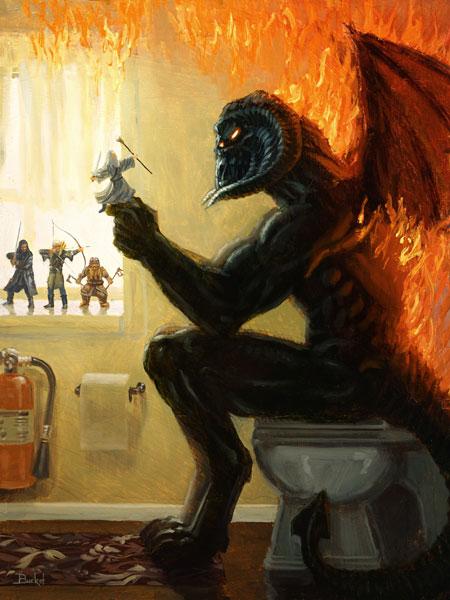 "You Shall Not Splash" Balrog Lord of the Rings Original Oil on canvas by Bucket