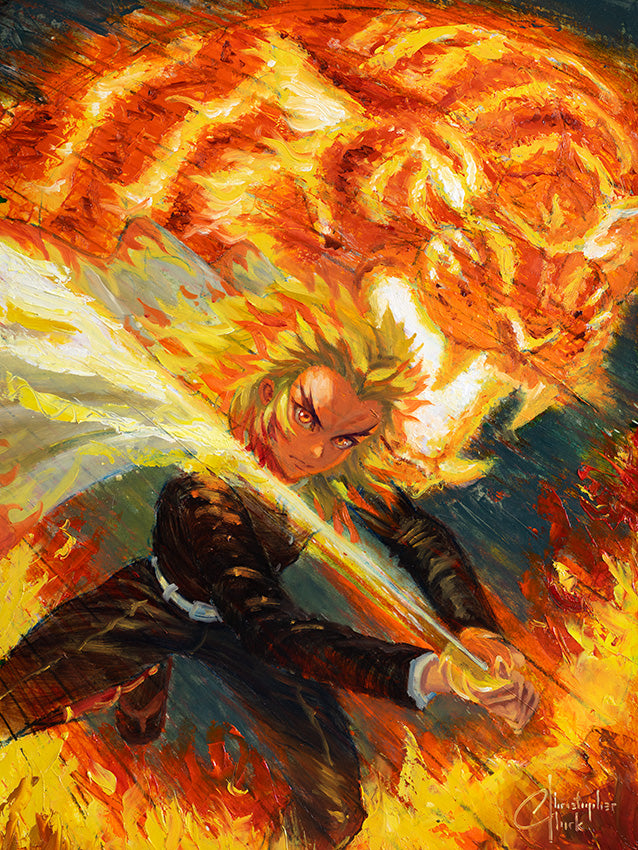 NEW RELEASE: Demon Slayer "Rengoku" Original Oil Painting by Christopher Clark