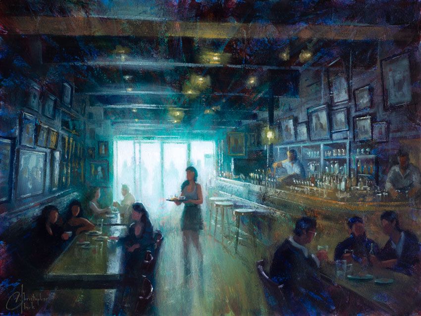 NEW RELEASE: French Cafe Original Oil Painting by Christopher Clark