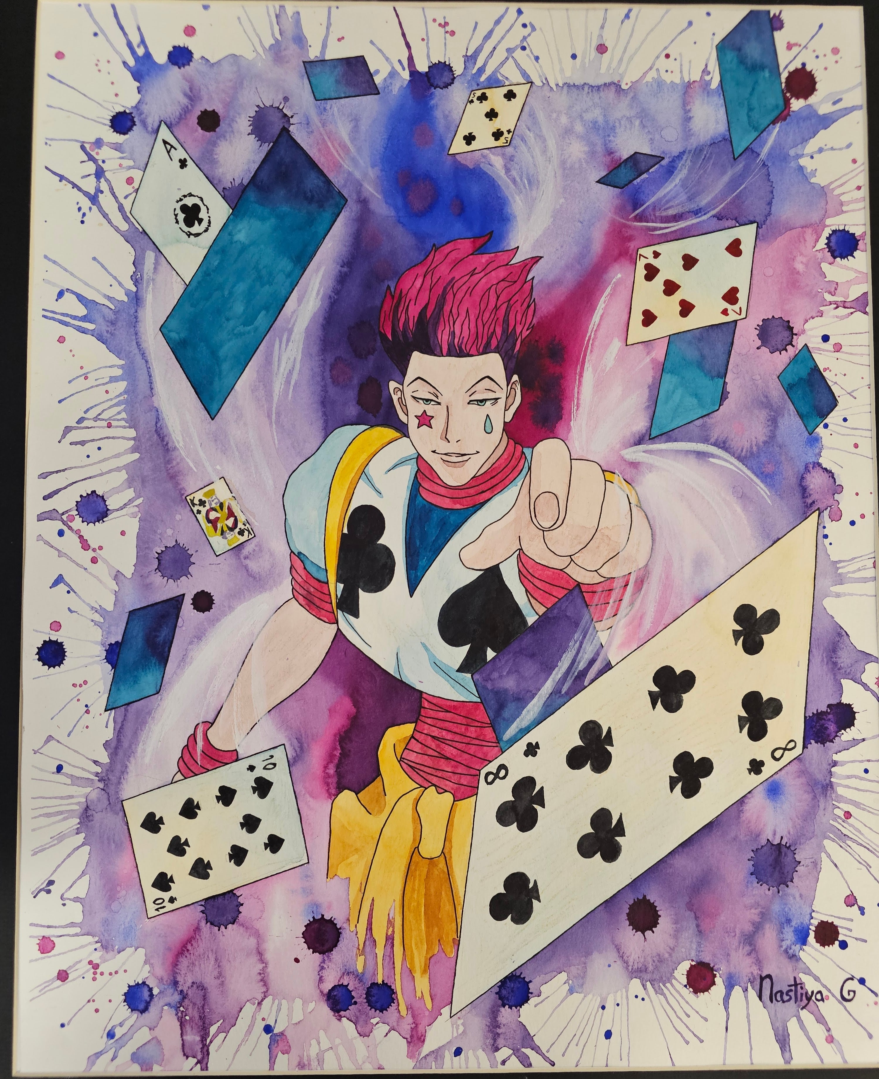 NEW RELEASE: Hunter X Hunger: "Hisoka Nastiya" Original Watercolor Painting on Matted Archival Paper by Nastiya G