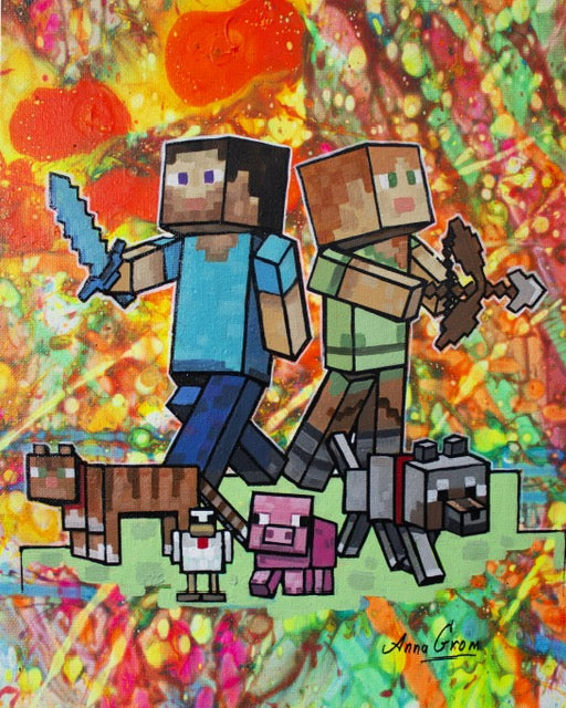 NEW RELEASE: Minecraft "First We Mine" Original Painting by Anna Gromova