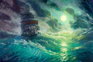 NEW RELEASE: One Piece: "Blackbeard's ship Saber of Xebecr" Original Oil Painting by Christopher Clark
