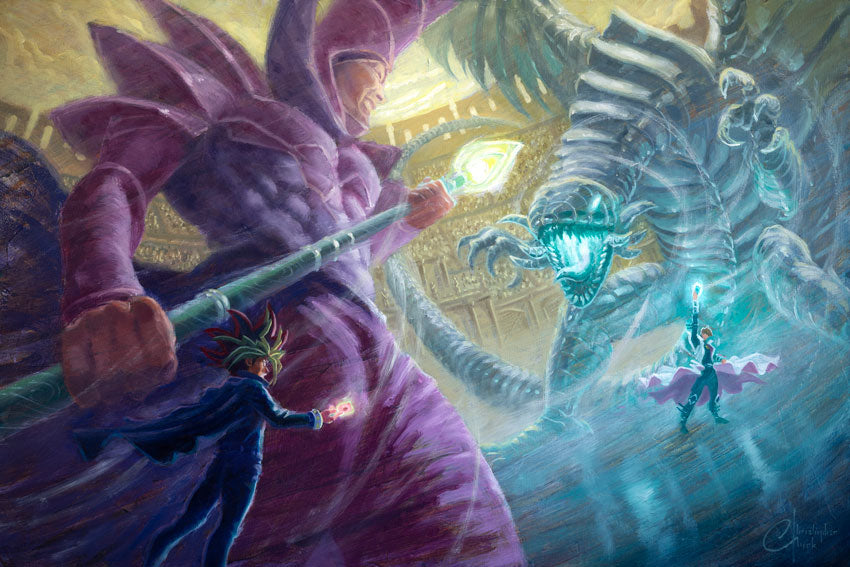 "Yugi vs Kaiba" oil on Canvas by Christopher Clark