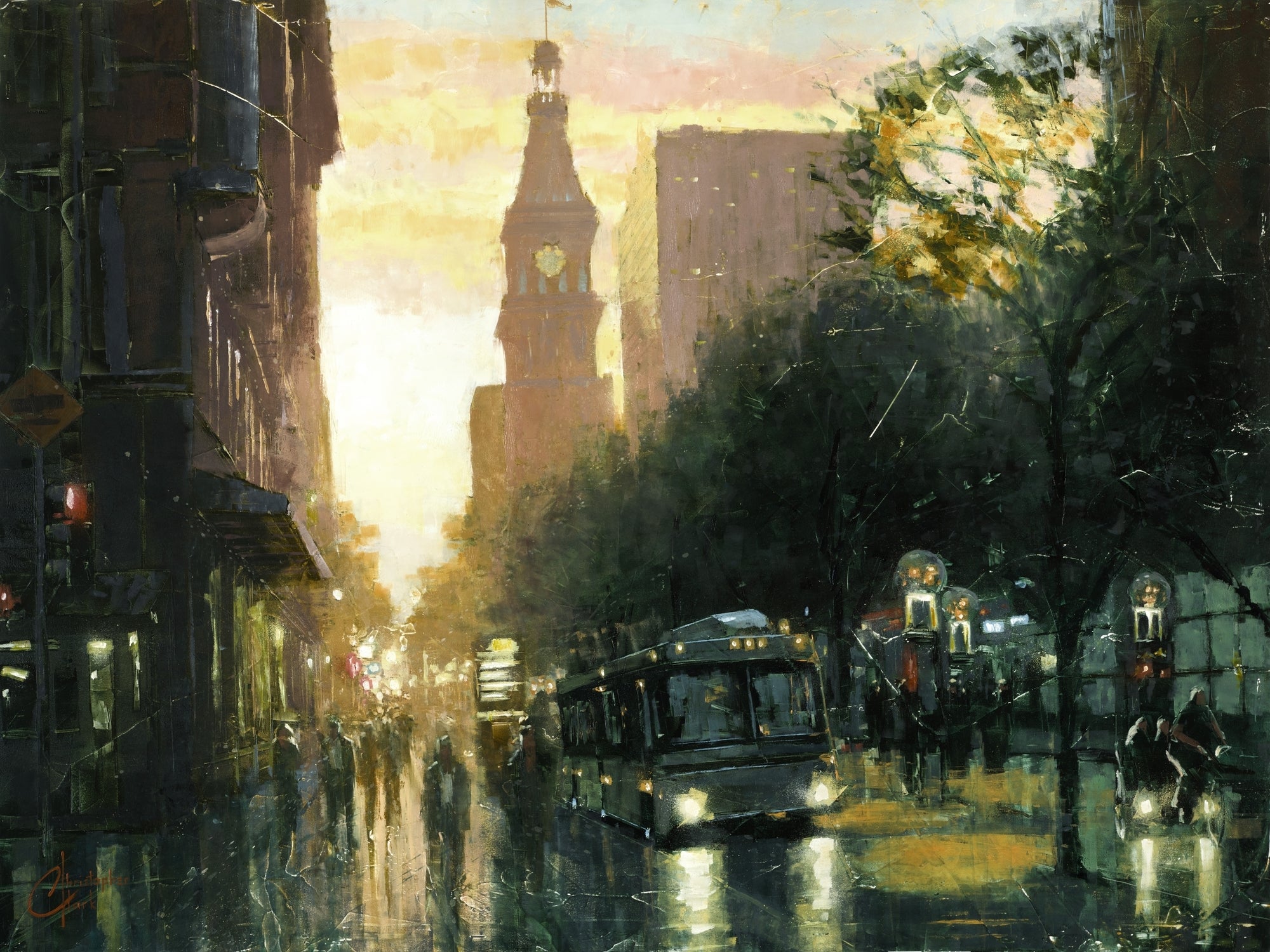 Original "16th St Mall, Denver" 24"x32" Oil on Wood by Christopher Clark