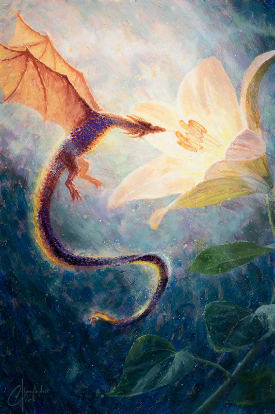 Lily Dragon Original Oil Painting by Christopher Clark