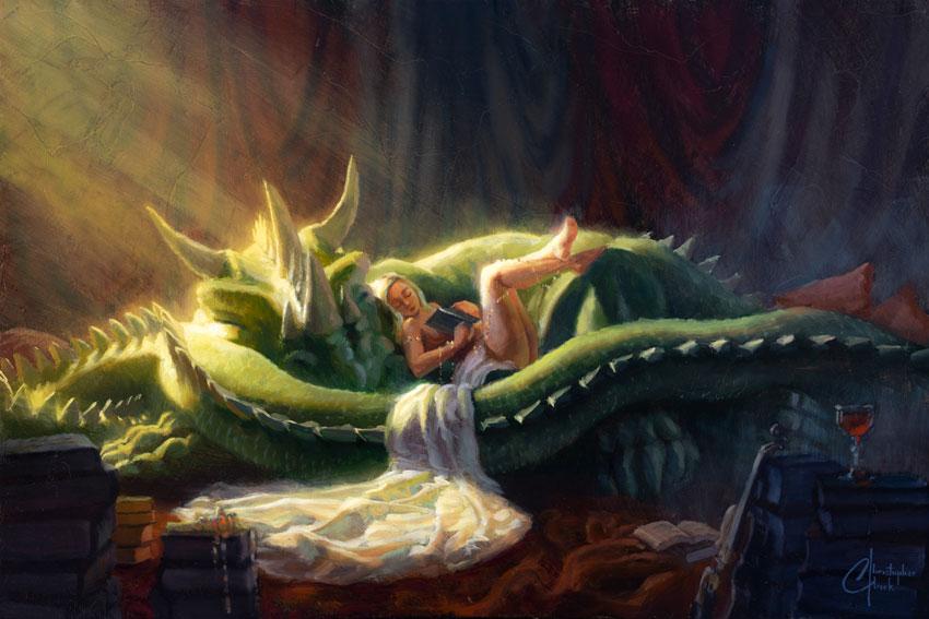 Sleeping Dragon 20"x30" Oil on Wood Panel by Christopher Clark