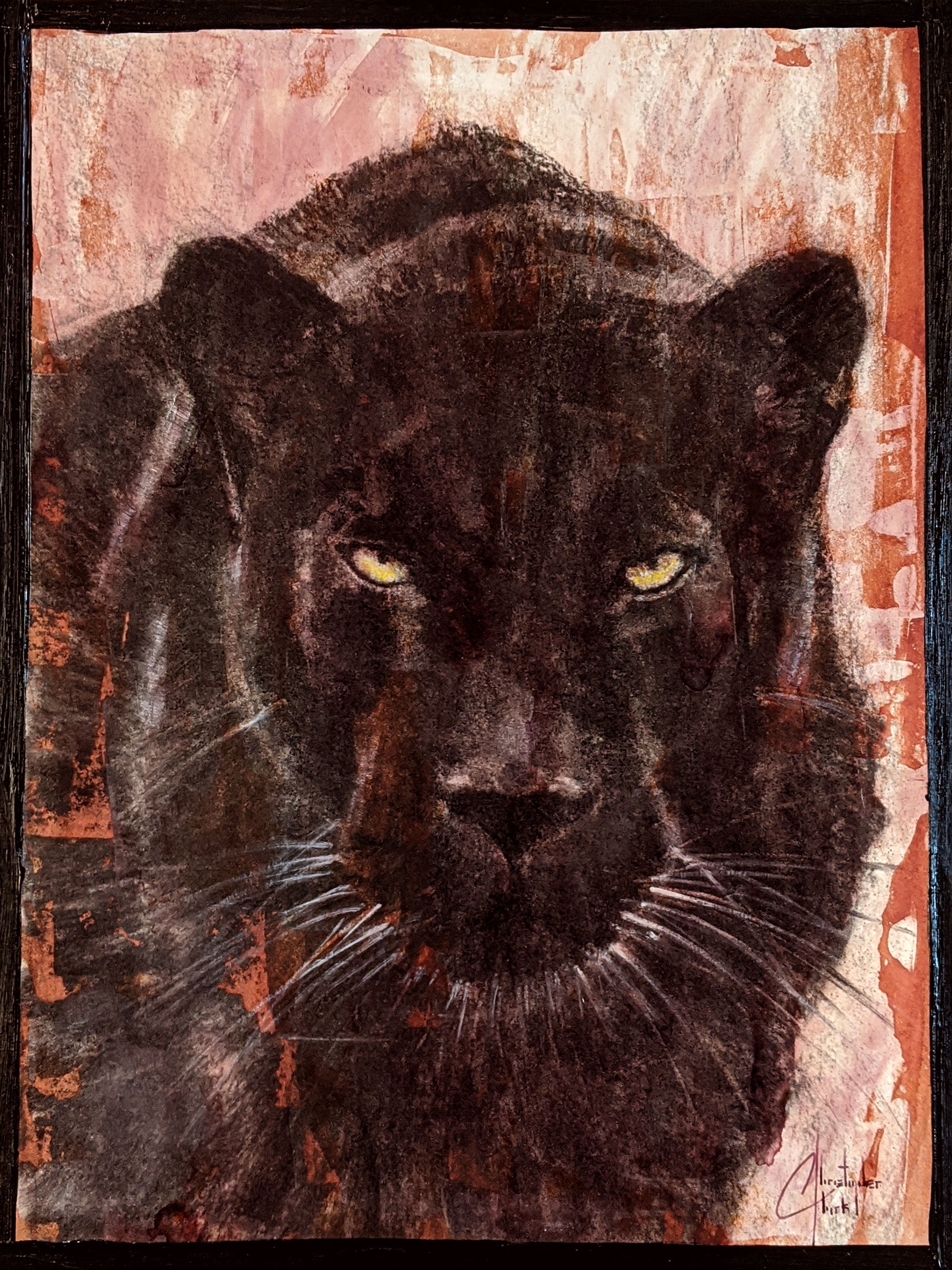 SOLD - Original "Black Panther" charcoal, ink & watercolor on paper 12"x9" by Christopher Clark