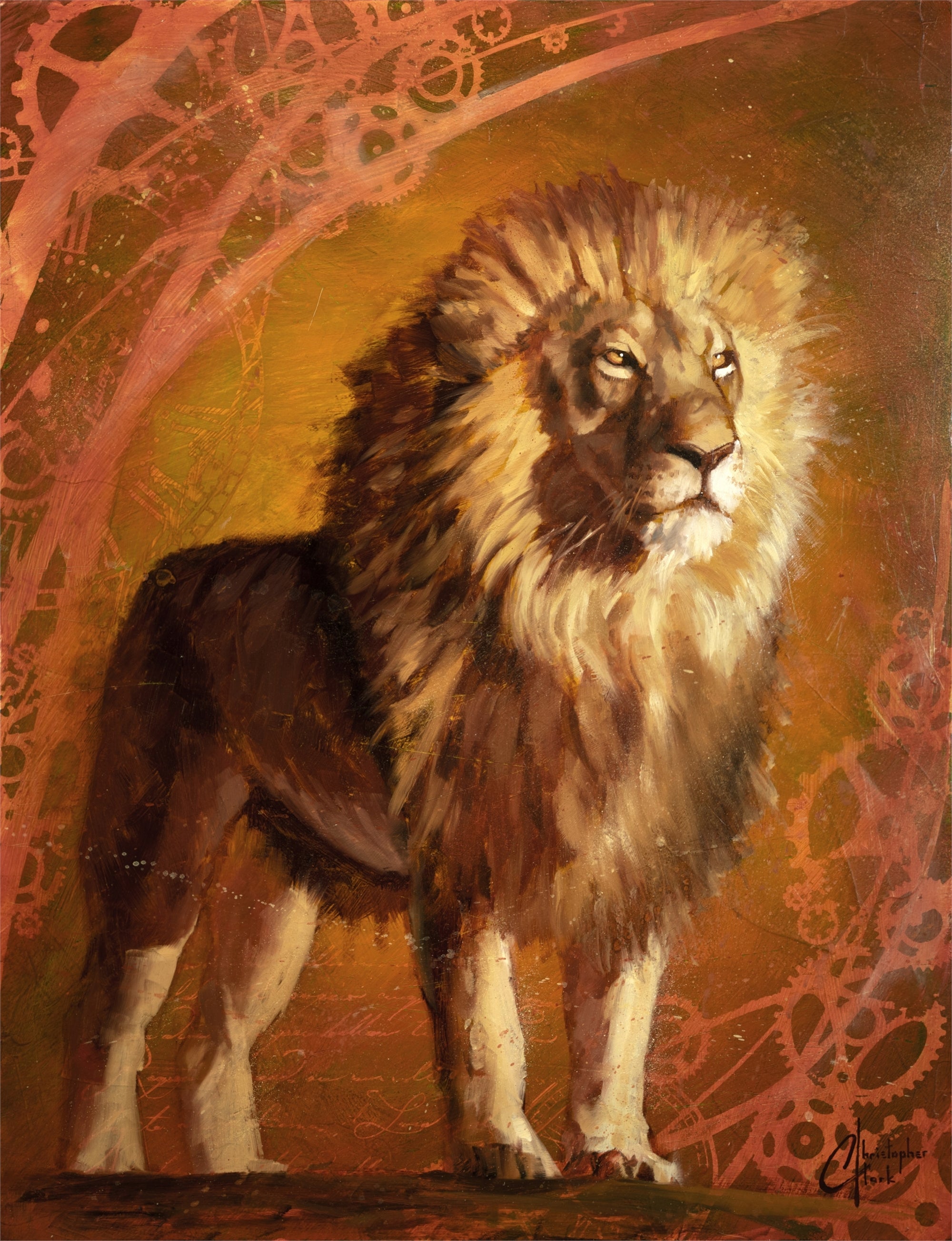 Original "Lion King II" 21.5"x16.5" Oil on Wood by Christopher Clark