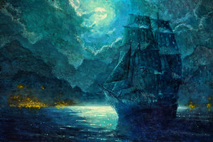 SOLD: ORIGINAL: "Pirates in Dark Waters" 18"x27" Oil on Wood Panel by Christopher Clark